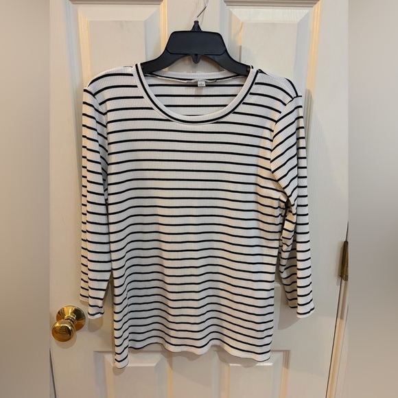 Green Envelope Tops - Green Envelope Los Angeles White w/ Black Stripe Long Sleeve Shirt Size L